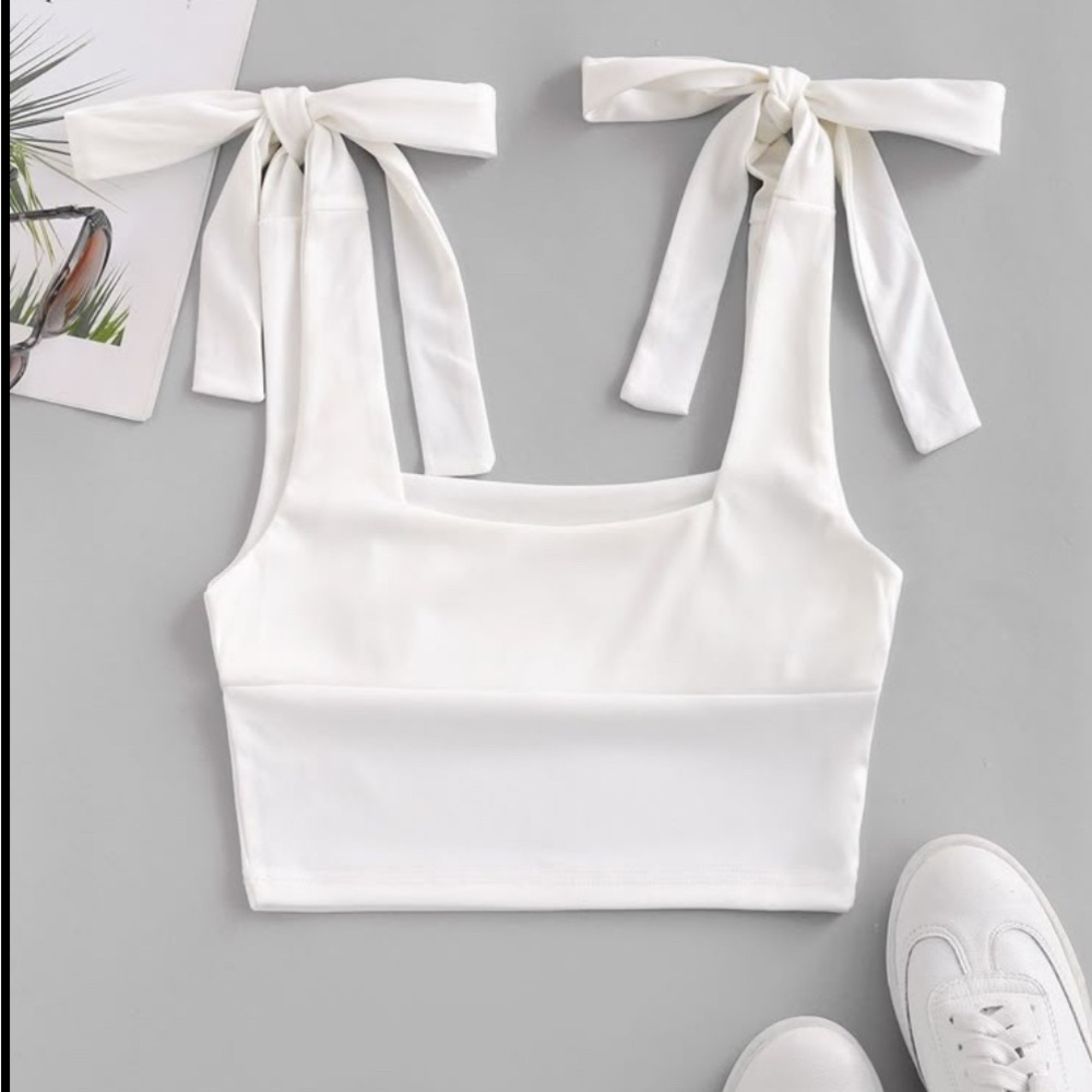 Cider White Bow-Tie Strap Tank Top